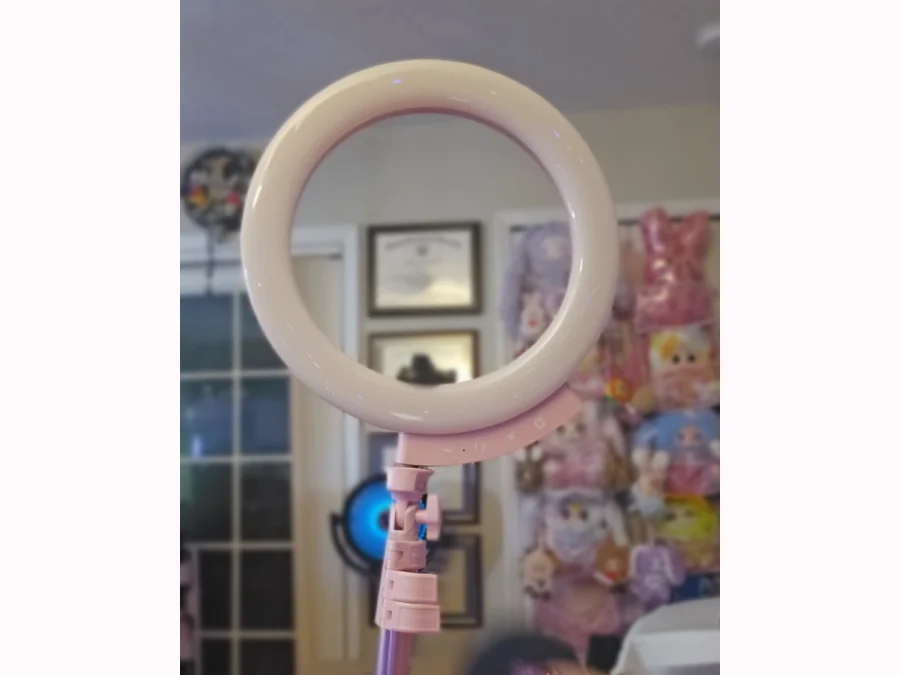 Dr. Elena's pink UBeesize ring light and upper tripod in her workspace