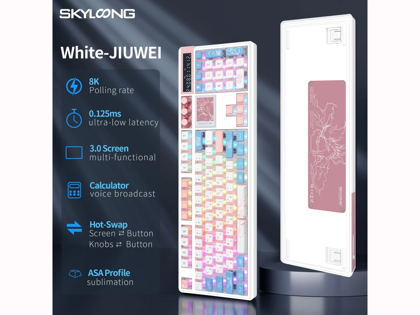 SKYLOONG GK104 Pro Mechanical Keyboard — White JIUWEI-ASA, Pink Switch